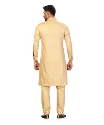 Gold suiting fabric solid stitched pathani suits 2