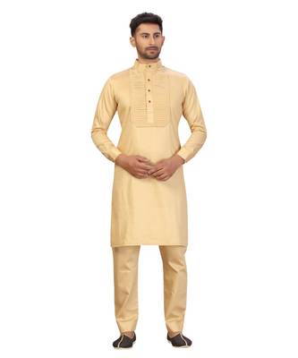 Gold suiting fabric solid stitched pathani suits 3