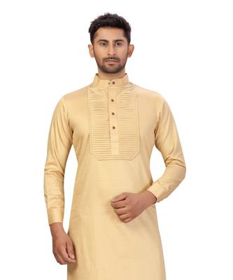 Gold suiting fabric solid stitched pathani suits 4