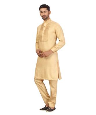 Gold suiting fabric solid stitched pathani suits 5