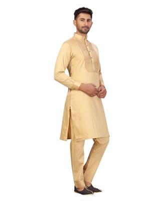 Gold suiting fabric solid stitched pathani suits 6