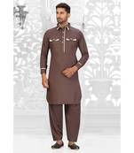 Chocolate Brown Cotton Pattern Pathani Set