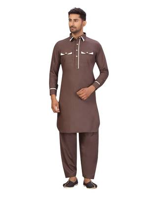 Chocolate Brown Cotton Pattern Pathani Set 3