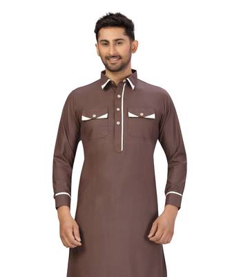 Chocolate Brown Cotton Pattern Pathani Set 4