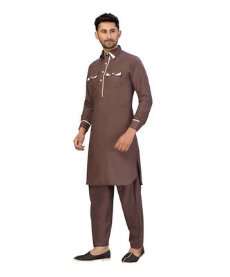 Chocolate Brown Cotton Pattern Pathani Set 5