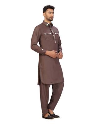 Chocolate Brown Cotton Pattern Pathani Set 6