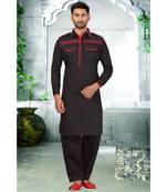 Black With Red patch work designer wear Cotton Pattern Pathani Set