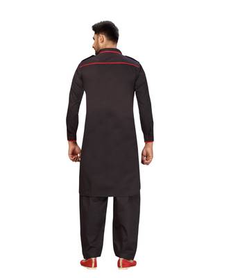 Black With Red patch work designer wear Cotton Pattern Pathani Set 2