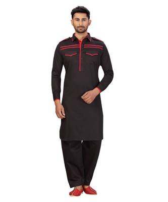 Black With Red patch work designer wear Cotton Pattern Pathani Set 3