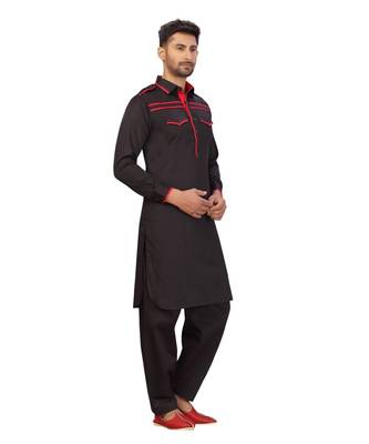 Black With Red patch work designer wear Cotton Pattern Pathani Set 6