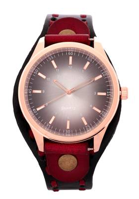 LeatherHood 18K Rose Gold Plated Handcrafted Genuine Black Red Leather Analog Black Men's Watch 1