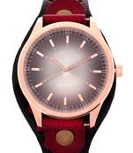 LeatherHood 18K Rose Gold Plated Handcrafted Genuine Black Red Leather Analog Black Men's Watch