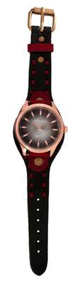 LeatherHood 18K Rose Gold Plated Handcrafted Genuine Black Red Leather Analog Black Men's Watch 2
