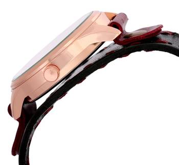 LeatherHood 18K Rose Gold Plated Handcrafted Genuine Black Red Leather Analog Black Men's Watch 3