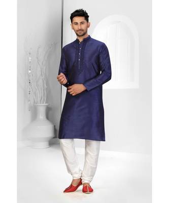 Blue Art Silk Dori work Kurta Pyjama 1