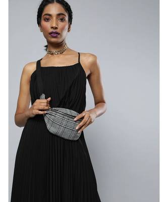Black Pleated Strappy Maxi Dress 1