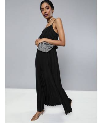 Black Pleated Strappy Maxi Dress 2