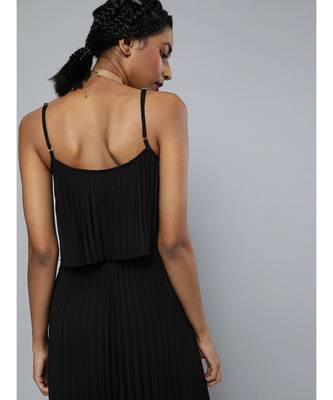 Black Pleated Strappy Maxi Dress 3