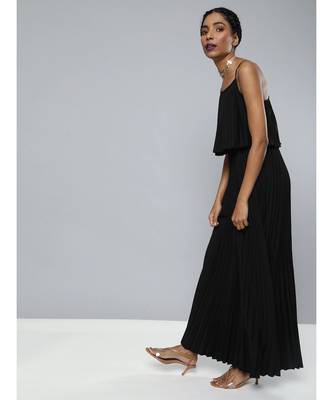 Black Pleated Strappy Maxi Dress 4