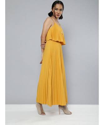 Mustard Pleated Strappy Maxi Dress 2