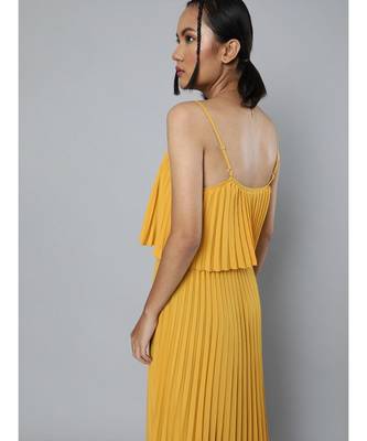 Mustard Pleated Strappy Maxi Dress 3