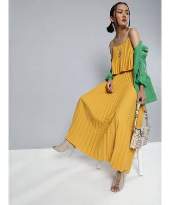 Mustard Pleated Strappy Maxi Dress 4