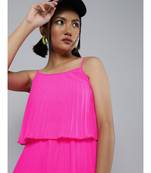 Neon Pink Pleated Strappy Skater Dress