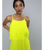 Neon Green Pleated Strappy Skater Dress