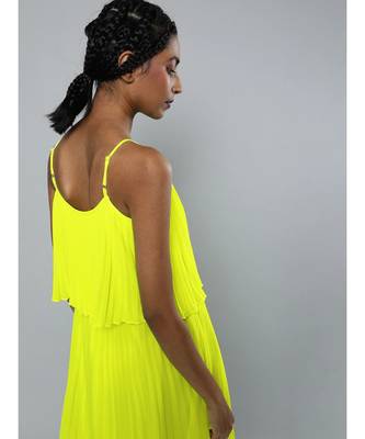 Neon Green Pleated Strappy Skater Dress 3