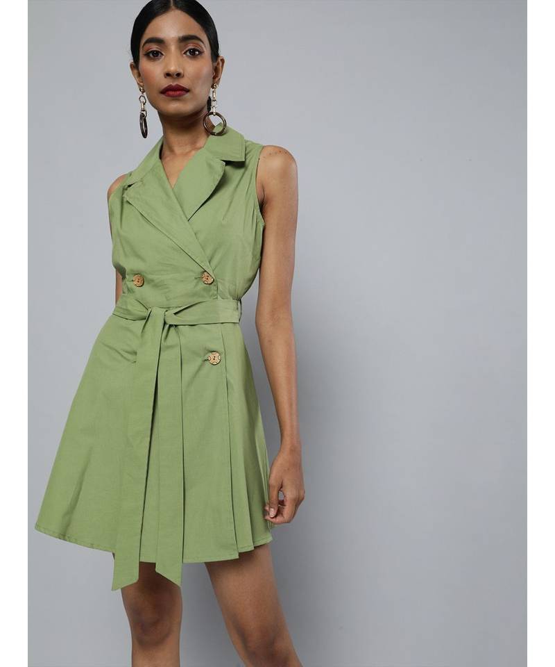 Olive Belted Blazer Mini Dress - SASSAFRAS - 3519085