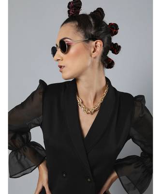 Black Organza-Sleeves Blazer Mini Dress 1