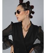 Black Organza-Sleeves Blazer Mini Dress
