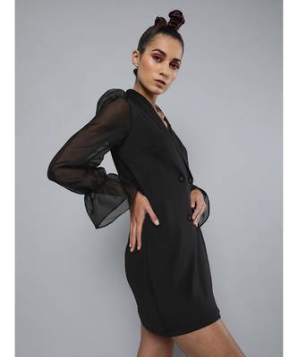 Black Organza-Sleeves Blazer Mini Dress 2