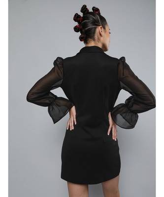 Black Organza-Sleeves Blazer Mini Dress 3
