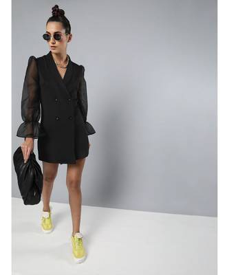 Black Organza-Sleeves Blazer Mini Dress 4