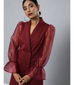 Burgundy Organza-Sleeves Blazer Mini Dress