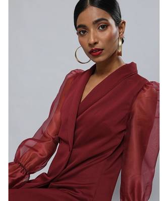 Burgundy Organza-Sleeves Blazer Mini Dress 2