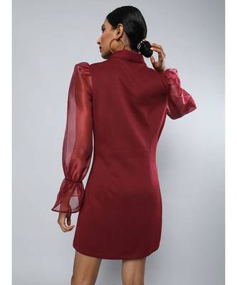 Burgundy Organza-Sleeves Blazer Mini Dress 3