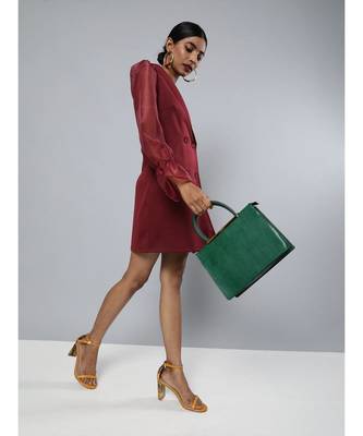 Burgundy Organza-Sleeves Blazer Mini Dress 4