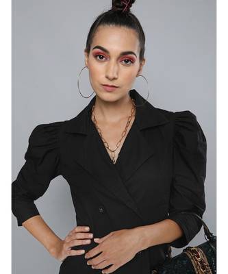 Black Poplin Belted Blazer Dress 1