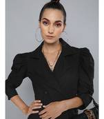 Black Poplin Belted Blazer Dress