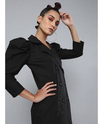 Black Poplin Belted Blazer Dress 2