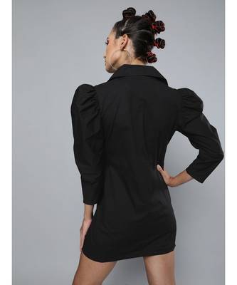 Black Poplin Belted Blazer Dress 3