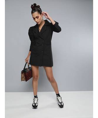 Black Poplin Belted Blazer Dress 4