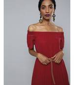 Red High Low Pleated Bardot Mini Dress