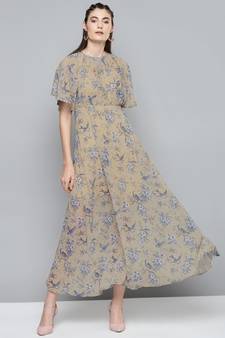 Yellow Floral Print Maxi Dress