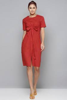 Red Tie Up Detail Dress