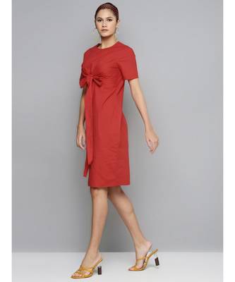 Red Tie Up Detail Dress 2
