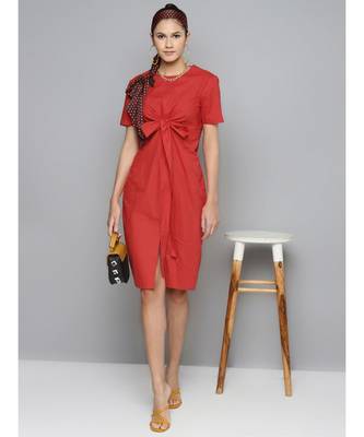 Red Tie Up Detail Dress 4