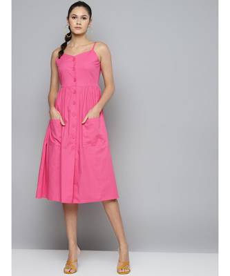 Fuchsia Front Placket Strappy Dress 1